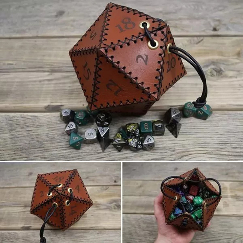 Gaming Accessories Ideas - Leather D20 Dice Bag Polygonal Storage
