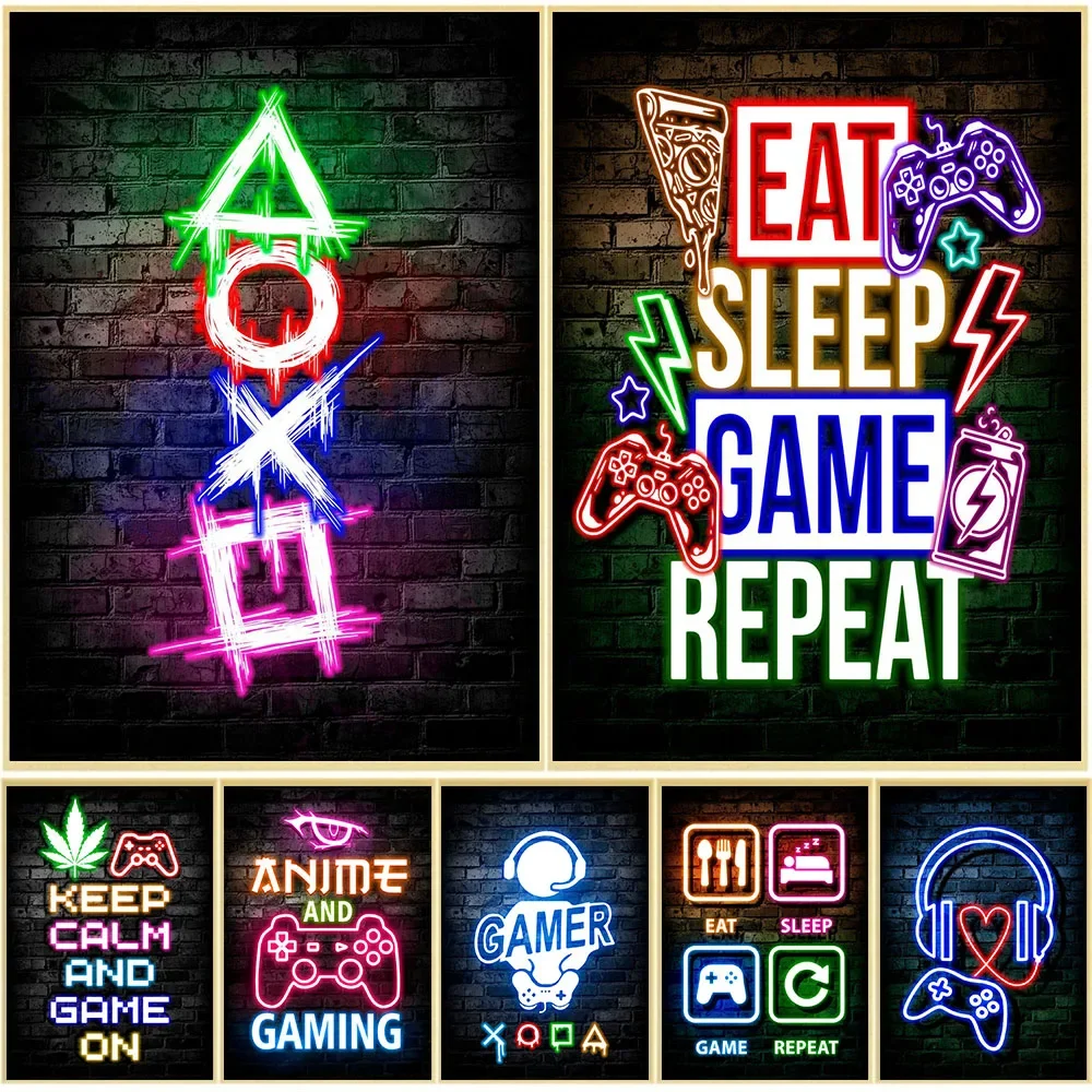 Gaming Accessories Wall - Gaming Neon Eat Sleep Game Repeat