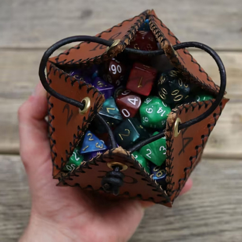 Leather D20 Dice Bag Polygonal - Gaming Accessories Ideas review and price